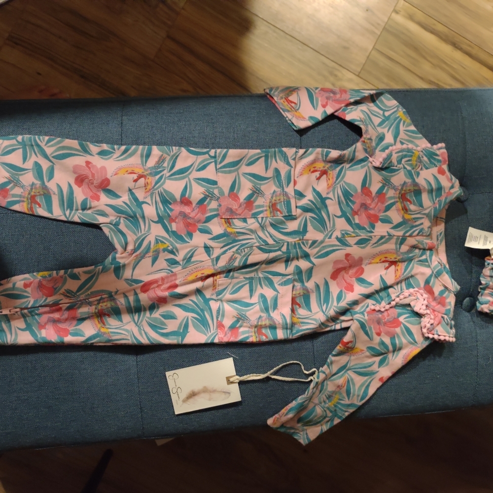 Jessica Simpson pink tropical onesie size 6-9 months